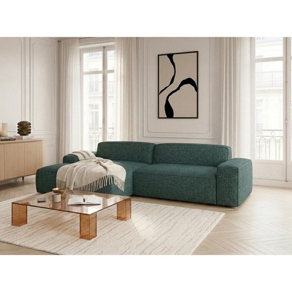 Divano angolare verde allungabile/con movimento relax elettrico (con penisola a sinistra) Abel – Bobochic Paris-image-1