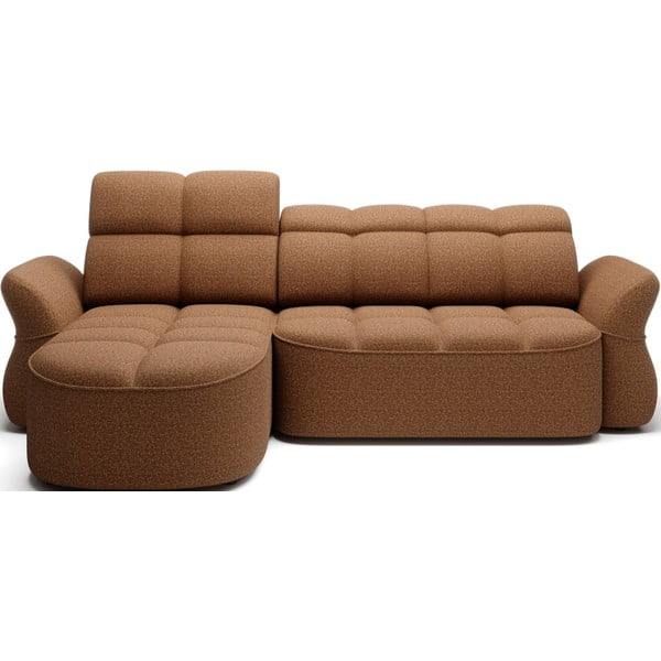 Divano angolare giallo/marrone allungabile/con contenitore (con penisola a sinistra/con chaise lounge) e rivestimento in velluto Beneth – ELTAP