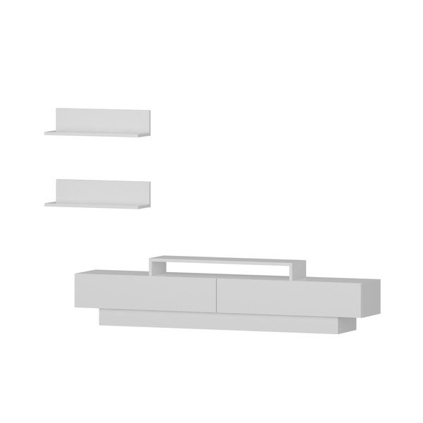 Set di tavolo TV bianco e 2 mensole a muro TV Bianco Lucca - Zena Home