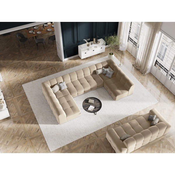Divano in velluto beige 222 cm Kendal - Micadoni Home-image-1