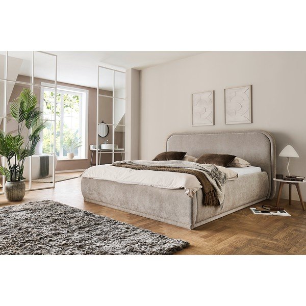 Letto matrimoniale imbottito beige rete non inclusa 180x200 cm Soma – Meise Möbel-image-1