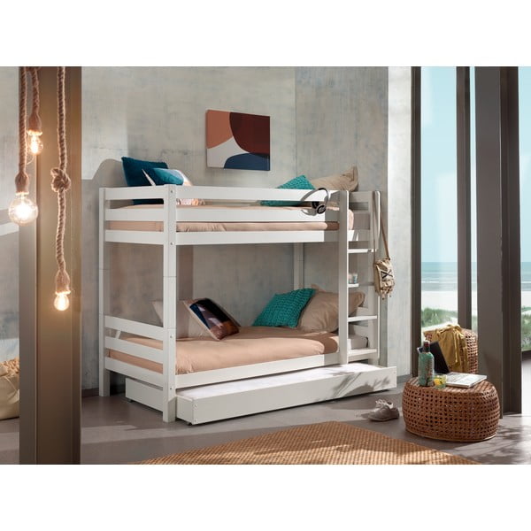 Letto a castello bianco in legno di pino con spazio di archiviazione PINO - Vipack-image-1