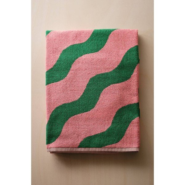 Asciugamano verde/rosa in cotone 90x150 cm Waves – Jotex-image-3