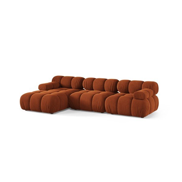Divano angolare componibile color terracotta (con penisola a sinistra/con chaise lounge) con rivestimento in velluto – Micadoni -image-2
