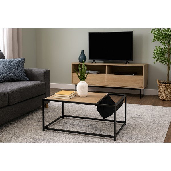 Tavolino da salotto nero/di colore naturale con effetto rovere 60x99 cm Bayen – Bonami Essentials-image-1