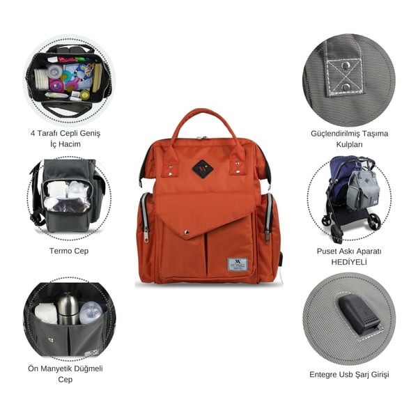 Zaino antracite per mamme con porta USB Zaino per la cura del bambino My Valice HAPPY MOM - Myvalice-image-3