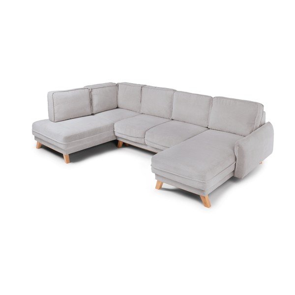 Divano angolare grigio chiaro allungabile/con contenitore (con penisola a sinistra/a U) con rivestimento in velluto a coste Tori – Bonami Selection-image-1