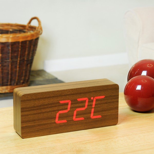 Sveglia marrone scuro con display a LED rosso Slab Click Clock - Gingko-image-1