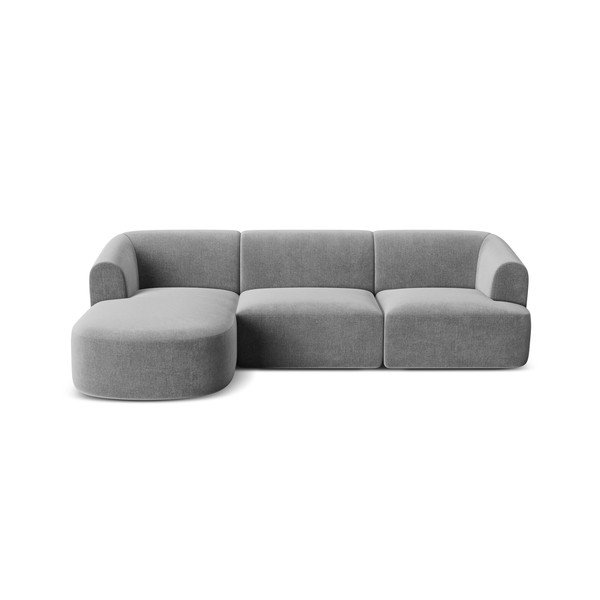 Divano angolare grigio chiaro (con penisola a sinistra/con chaise lounge) con rivestimento in velluto Campi – Cosmopolitan Design-image-3
