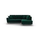 Divano angolare verde allungabile e con contenitore (con penisola a destra/a L) con rivestimento in velluto Kyoto – Cosmopolitan Design
