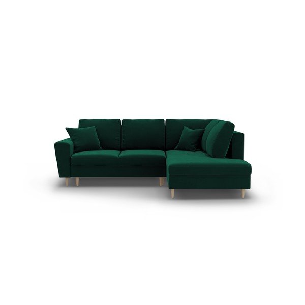 Divano angolare verde allungabile e con contenitore (con penisola a destra/a L) con rivestimento in velluto Kyoto – Cosmopolitan Design