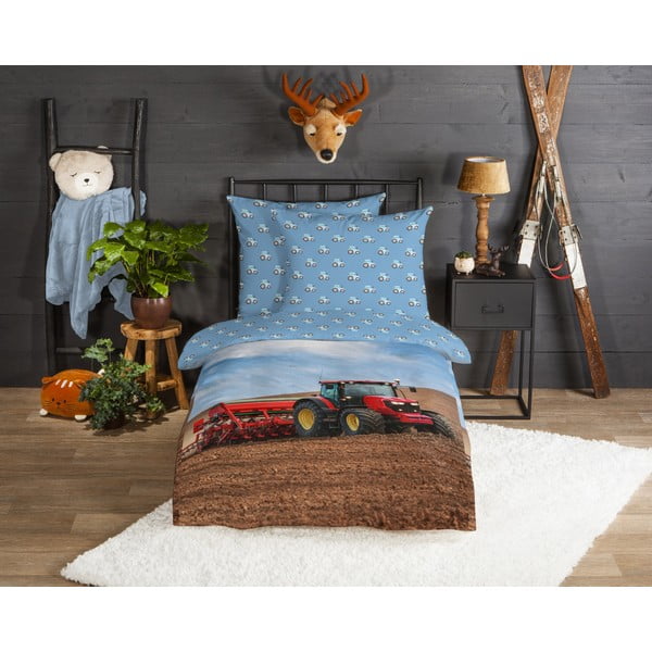 Biancheria da letto per bambini blu in flanella per letto singolo 140x200 cm Tractor – Good Morning-image-1