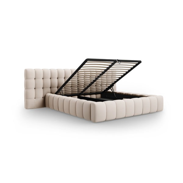 Letto matrimoniale imbottito beige con spazio contenitivo e rete 160x200 cm Mamaia - Micadoni Home-image-3