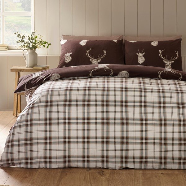 Set copripiumino e federa marrone scuro per letto singolo 135x200 cm Stag – Catherine Lansfield-image-2