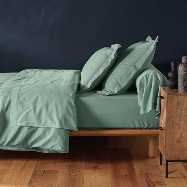 Lenzuolo in cotone elasticizzato verde chiaro 160x200 cm Lina - douceur d'intérieur-image-1