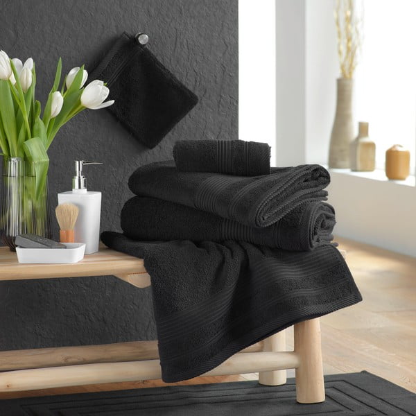 Asciugamano tipo terry nero in cotone 90x150 cm Tendresse – douceur d'intérieur-image-2