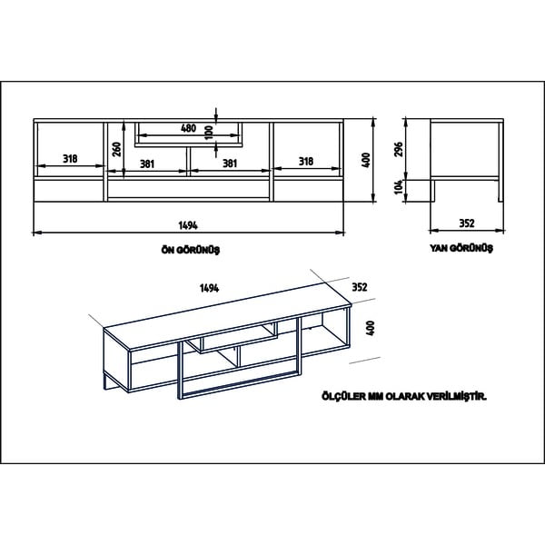 Tavolo TV bianco in rovere 149x40 cm Asal - Kalune Design-image-4