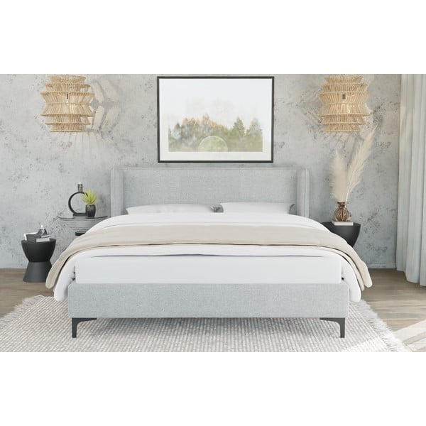 Letto singolo imbottito grigio con griglia 90x200 cm Basti - Ropez-image-2