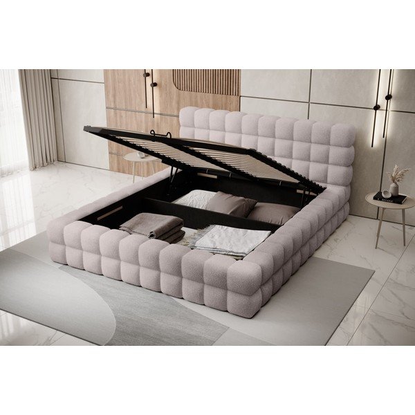 Letto matrimoniale imbottito rosa chiaro con contenitore e rete inclusi 160x200 cm Dizzle – ELTAP-image-2