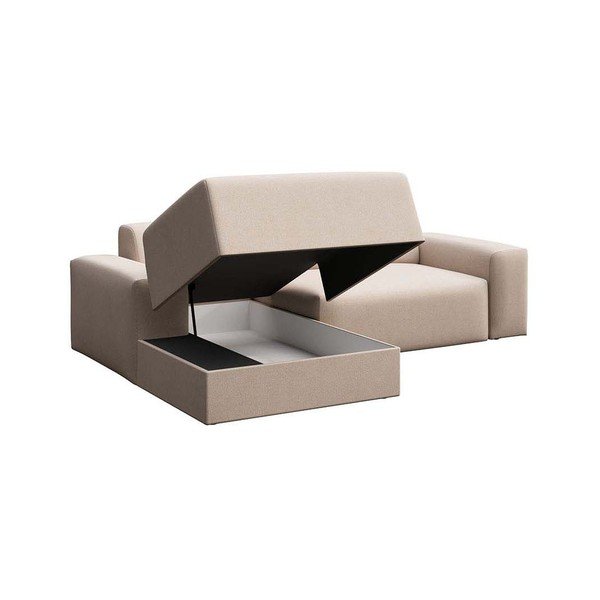 Divano angolare beige allungabile e con contenitore (con penisola a sinistra e chaise lounge) rivestito in velluto Villet – Rodier-image-3