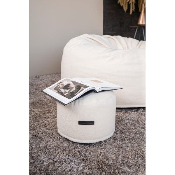 Puof a sacco color crema con rivestimento in bouclé Mini – SLOWDOWN-image-1