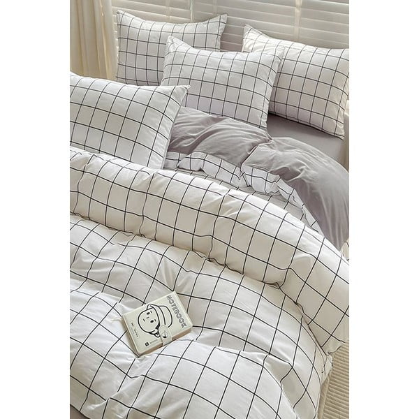 Biancheria da letto bianca/grigia in cotone renforcé per letto singolo/per letto esteso con lenzuolo incluso/3 pezzi 160x220 cm Checkered – Mila Home-image-1