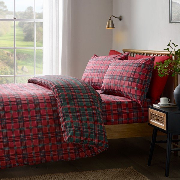 Set copripiumino e federa rosso/verde scuro per letto singolo 135x200 cm Tartan Check – Catherine Lansfield