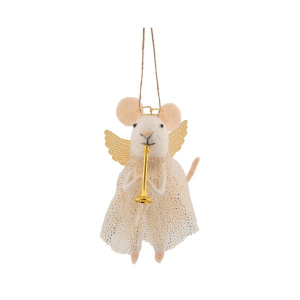 Decorazione per albero di natale in tessuto 6 cm Angel Mouse Playing the Trumpet – Sass & Belle