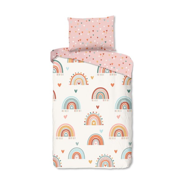 Set copripiumino e federa da bambini rosa/beige in cotone per letto singolo 140x200 cm Louie – Good Morning