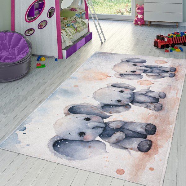 Tappeto grigio chiaro per bambini 100x160 cm Baby Elephants - Vitaus-image-1