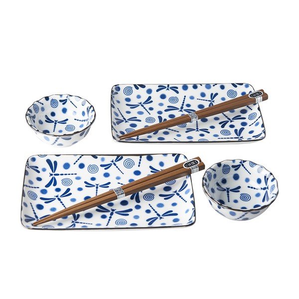Set da 6 pezzi di piatti da sushi in ceramica bianca e blu Blue Dragonfly - MIJ