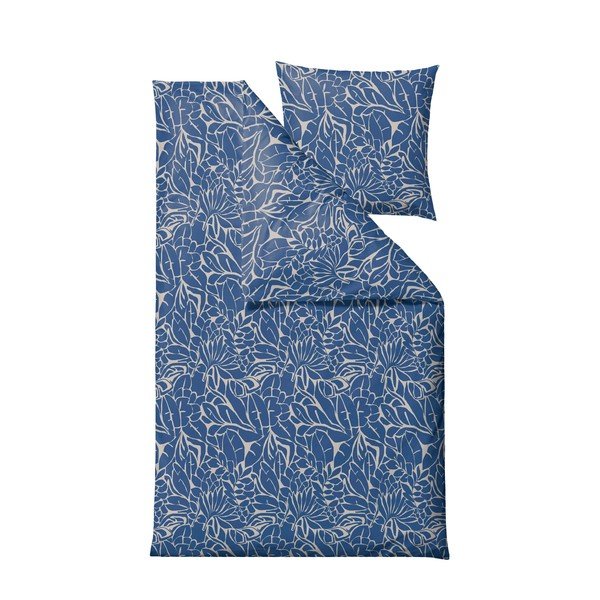 Biancheria da letto singola damascata blu 140x200 cm Abstract leaves - Södahl-image-1