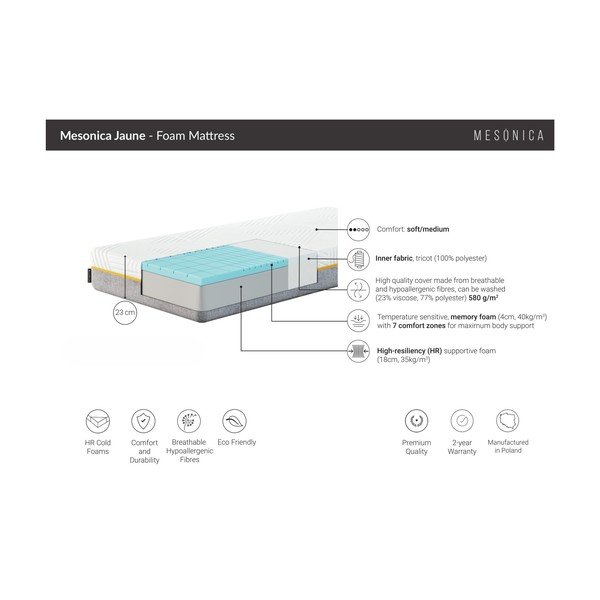 Materasso in schiuma morbida termoregolante 140x200 cm Jaune - MESONICA-image-3