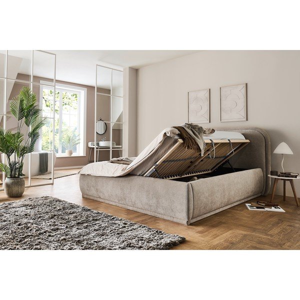 Letto matrimoniale imbottito beige con contenitore con rete inclusa 160x200 cm Soma – Meise Möbel-image-1