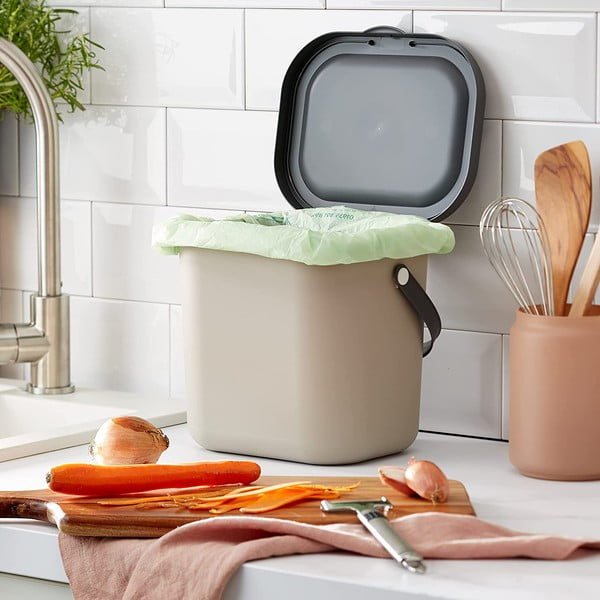 Bidone per l'umido marrone chiaro 6 l Albula – Rotho-image-1