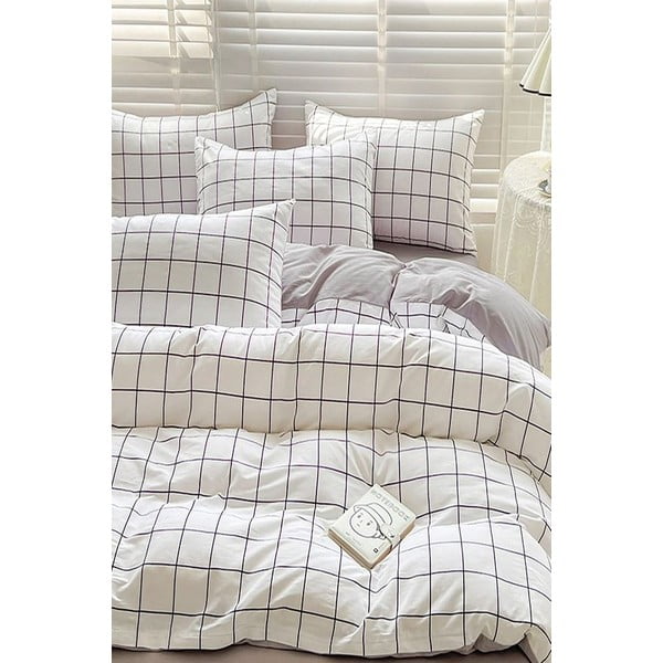 Biancheria da letto bianca/grigia in cotone renforcé per letto singolo/per letto esteso con lenzuolo incluso/3 pezzi 160x220 cm Checkered – Mila Home