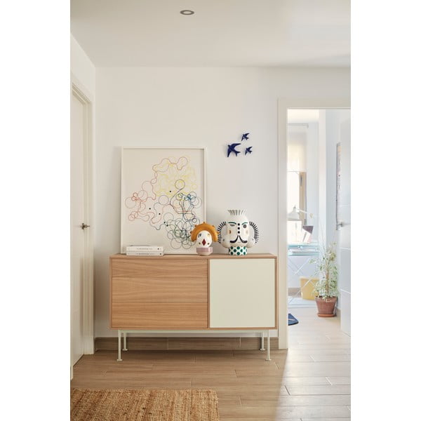Cassettiera bianco crema con impiallacciatura in rovere, larghezza 128 cm Yoko - Teulat-image-1
