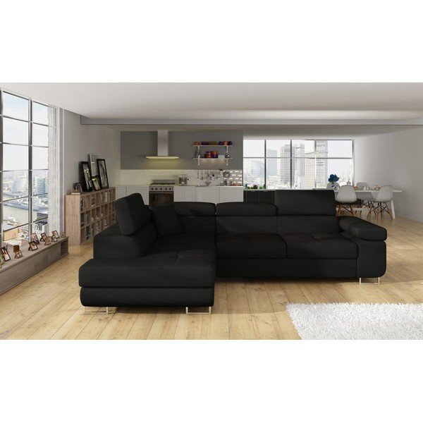 Divano angolare nero allungabile/con contenitore (con penisola a sinistra/a L) Anton – ELTAP-image-1