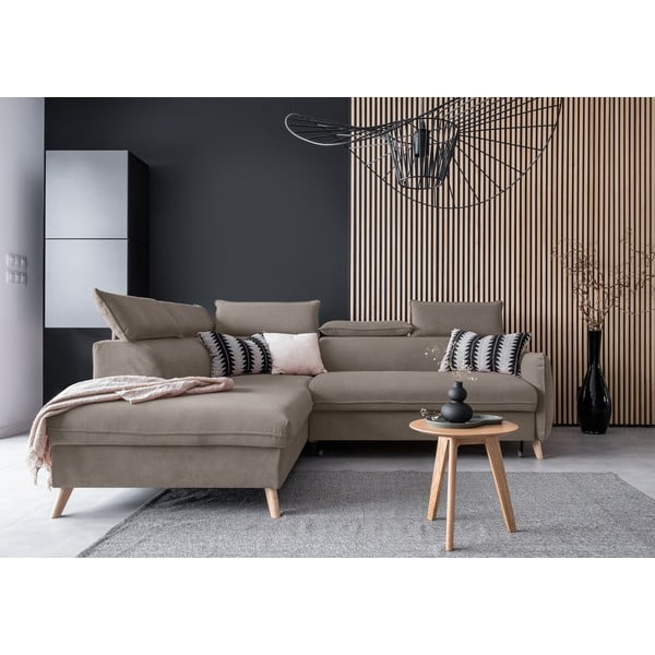 Divano letto angolare in velluto marrone chiaro (angolo sinistro) Sweet Harmony - Miuform-image-1