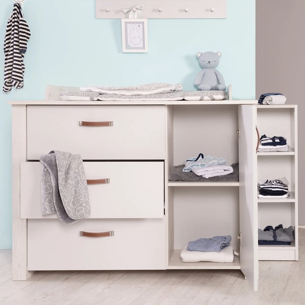 Cassettiera bassa bianca con fasciatoio 126x99 cm Mila - Roba-image-1