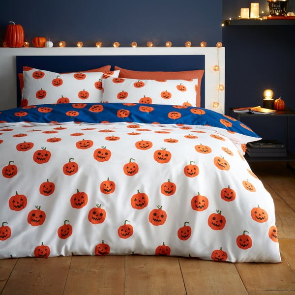 Set copripiumino e federa blu e arancione per letto matrimoniale 200x200 cm Halloween Pumpkins – Catherine Lansfield-image-2