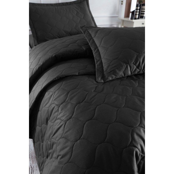Copriletto nero con federa in cotone ranzato EnLora Home Fresh, 180 x 225 cm Fresh Color - Mijolnir-image-1