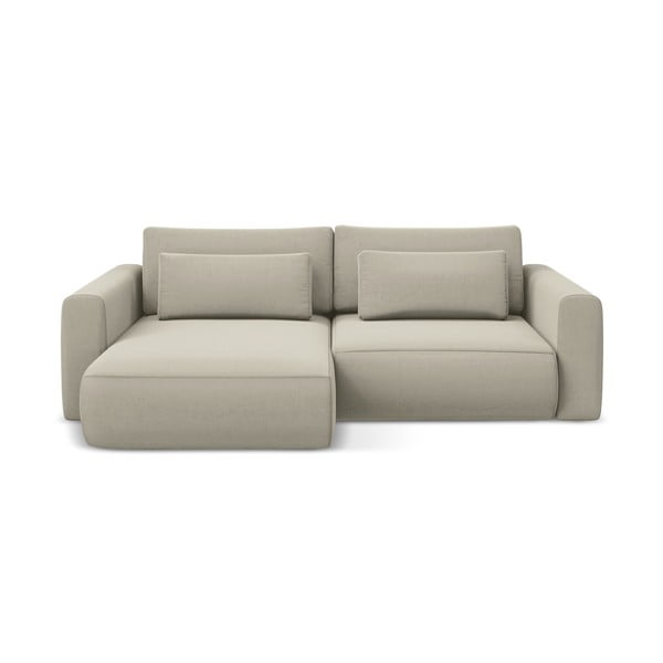 Divano angolare beige allungabile/con contenitore (con penisola a sinistra/con chaise lounge) con rivestimento in velluto Kapua – Makamii