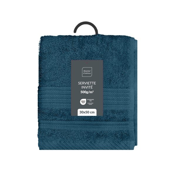 Asciugamano tipo terry blu scuro in cotone 30x50 cm Tendresse – douceur d'intérieur-image-4