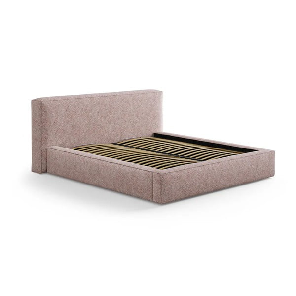 Letto matrimoniale imbottito rosa chiaro con contenitore con rete inclusa 200x200 cm Simon Olivia – Micadoni 
