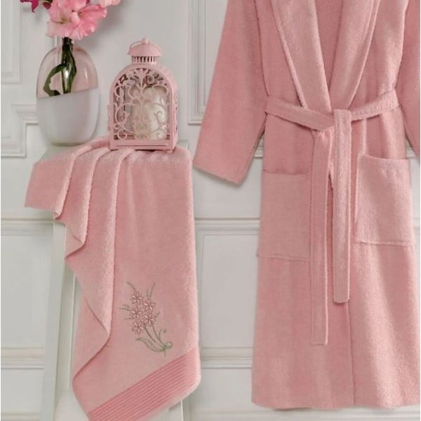 Set con accappatoio e asciugamano rosa in cotone S e M – Mila Home-image-1