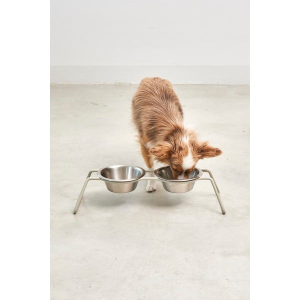 Set di ciotole con supporto in acciaio inox per cane Cena Greige M – MiaCara-image-4