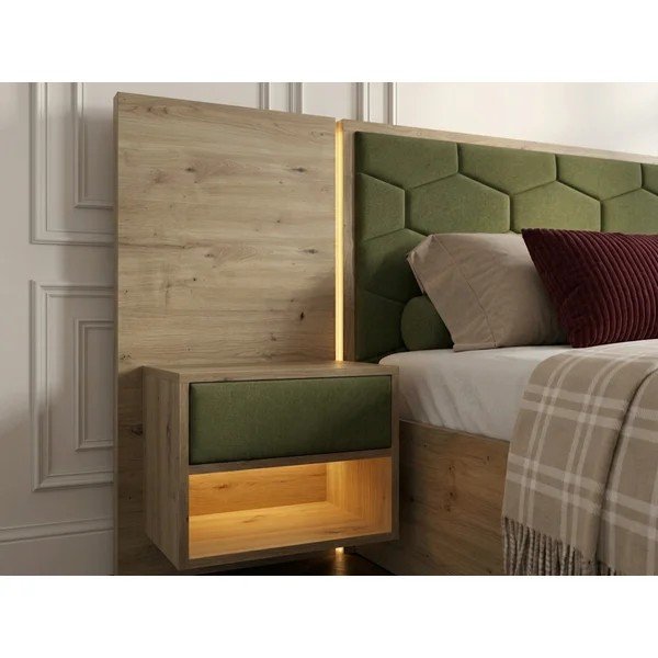 Letto matrimoniale imbottito/in truciolato verde scuro con contenitore con rete inclusa 160x200 cm Palmeraie – Bobochic Paris-image-3