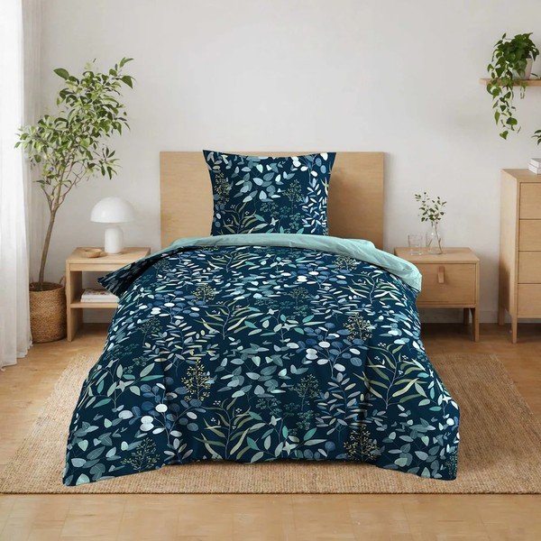 Set copripiumino e federa blu in cotone per letto singolo 140x200 cm Stacy – douceur d'intérieur-image-4