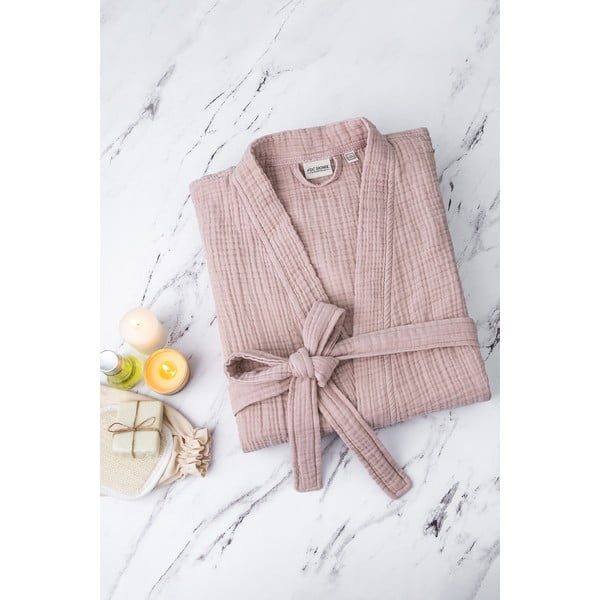 Accappatoio rosa in mussola S/M Kimono – Foutastic-image-3